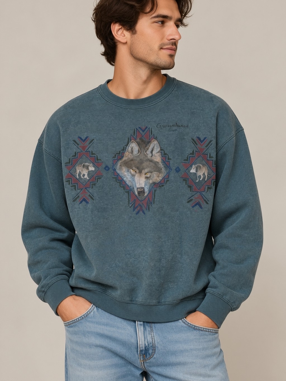 Vintage  Green' Gravenhurst"  1990s Wolf Graphic Crewneck